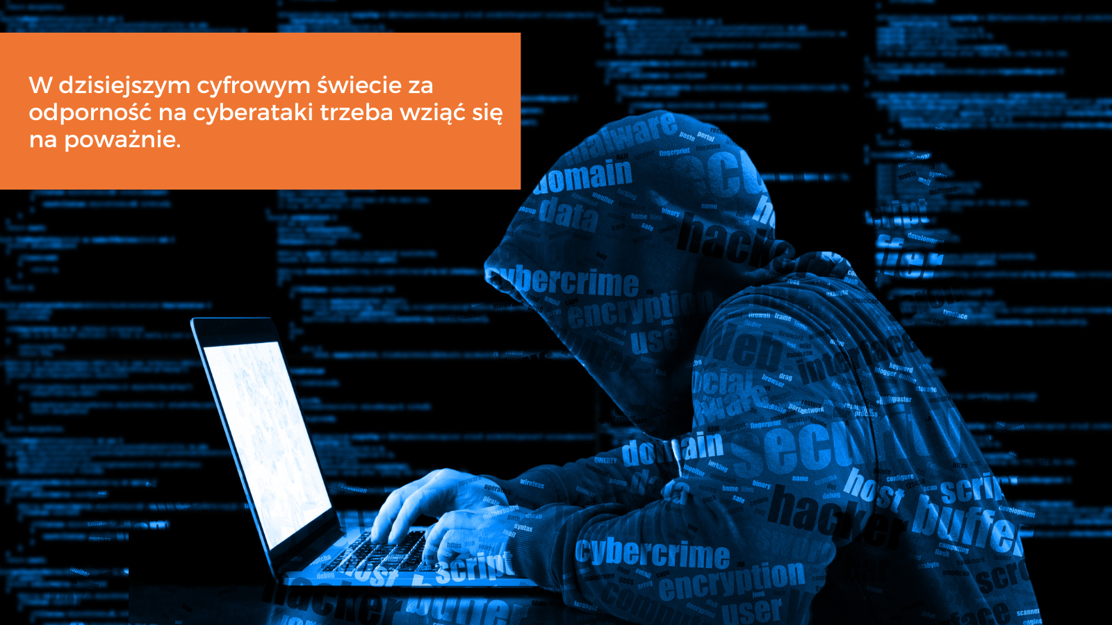 Haker w kapturze siedzi przed laptopem obrazek do wpisu o rozporządzeniu DORA
