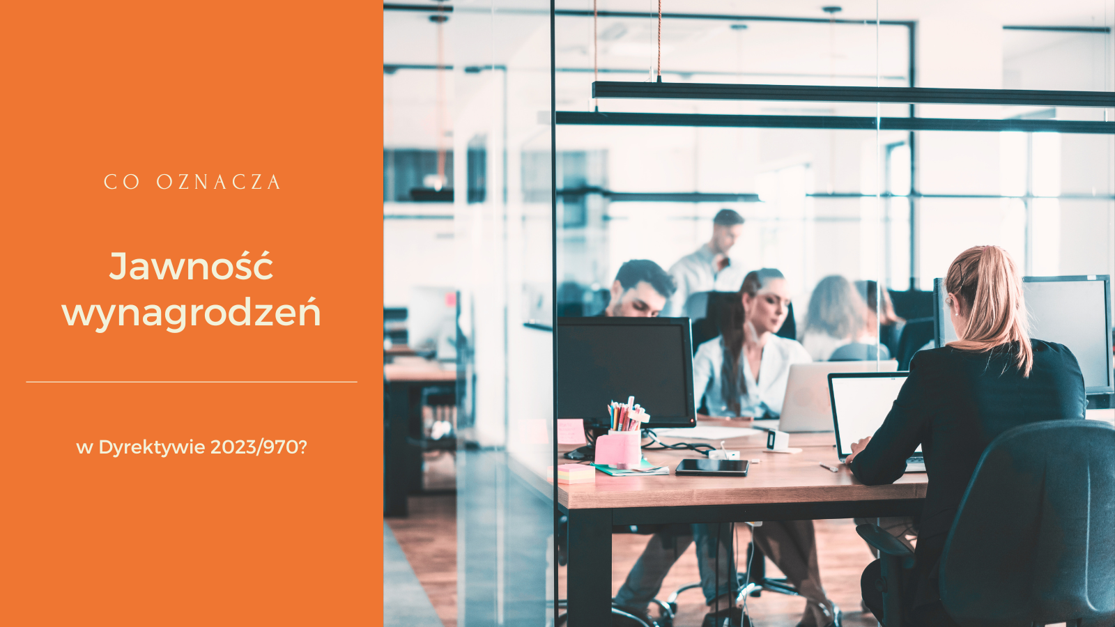 młodzi ludzie siedzą w przeszklonym biurze okładka do wpisu o jawności wynagrodzeń